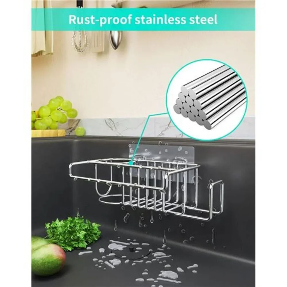 HapiRm Adhesive Sink Caddy 4 in 1 Sponge Holder Stainless Steel Kitchen Organize